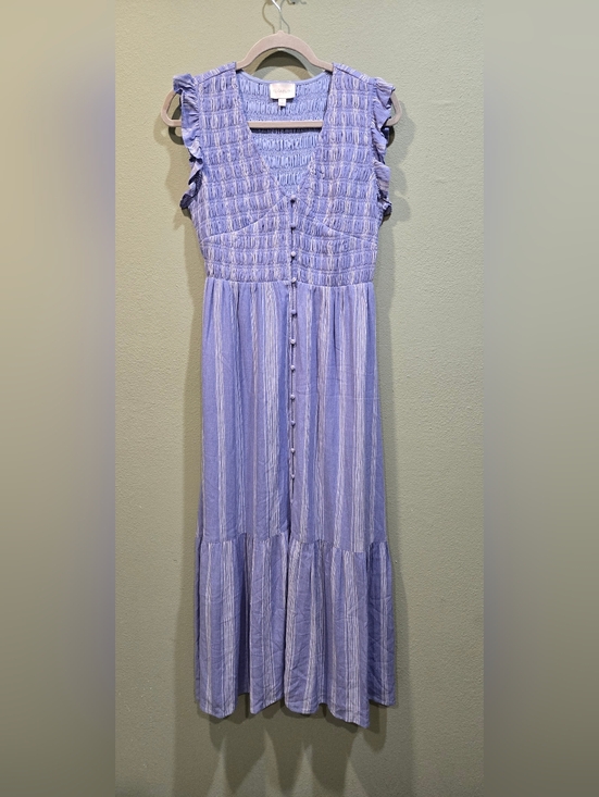 Sugarlips Dresses & Skirts - Sugarlips Evianna Flutter Midi Dress with ruched bocide — Blue Stripe Size Small